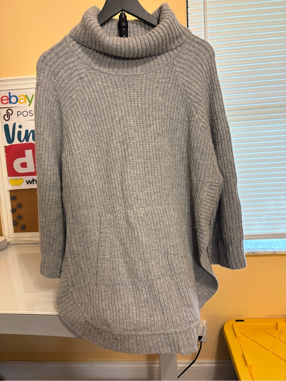 UGG Gray Ribbed Cowl Neck Sweater with Front Kangaroo Pocket